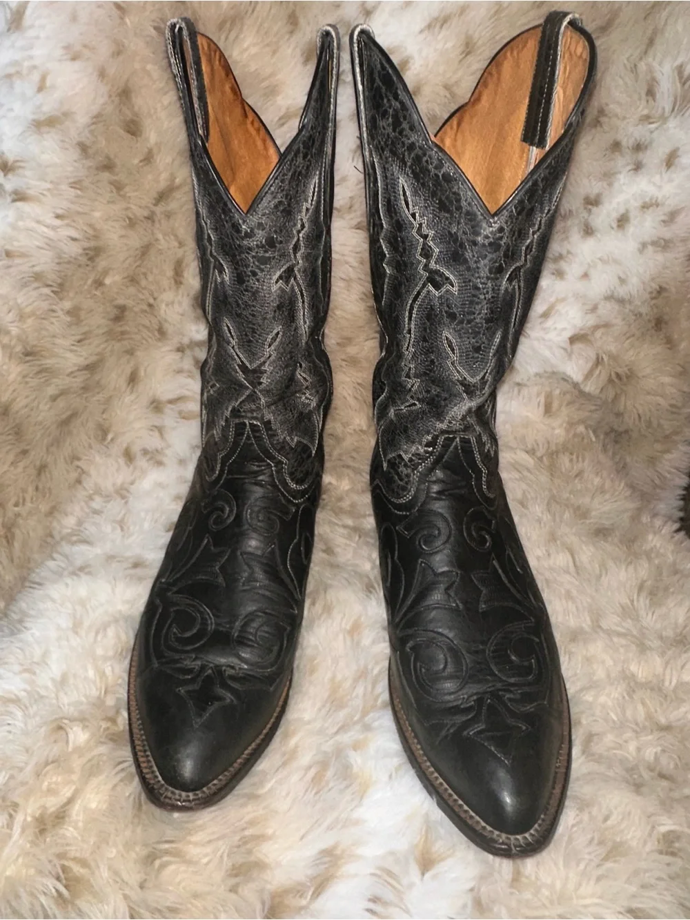 JB Dillon Black Goatskin Leather Cowboy Western Boots Mens Size 12 D